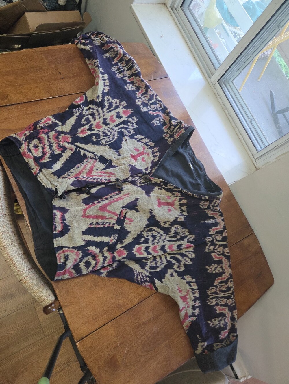 Handmade Uzbek Cotton Ikat Quilted Jacket Crop Slouchy Cardigan Size L